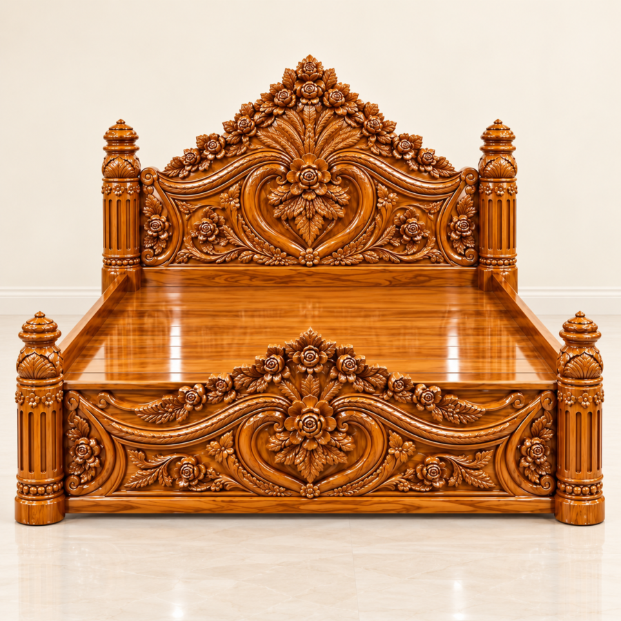 Openwork Floral Carved Bed