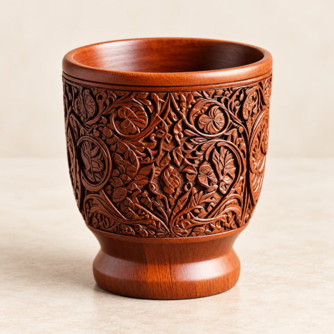Carved Floral Wood Goblet