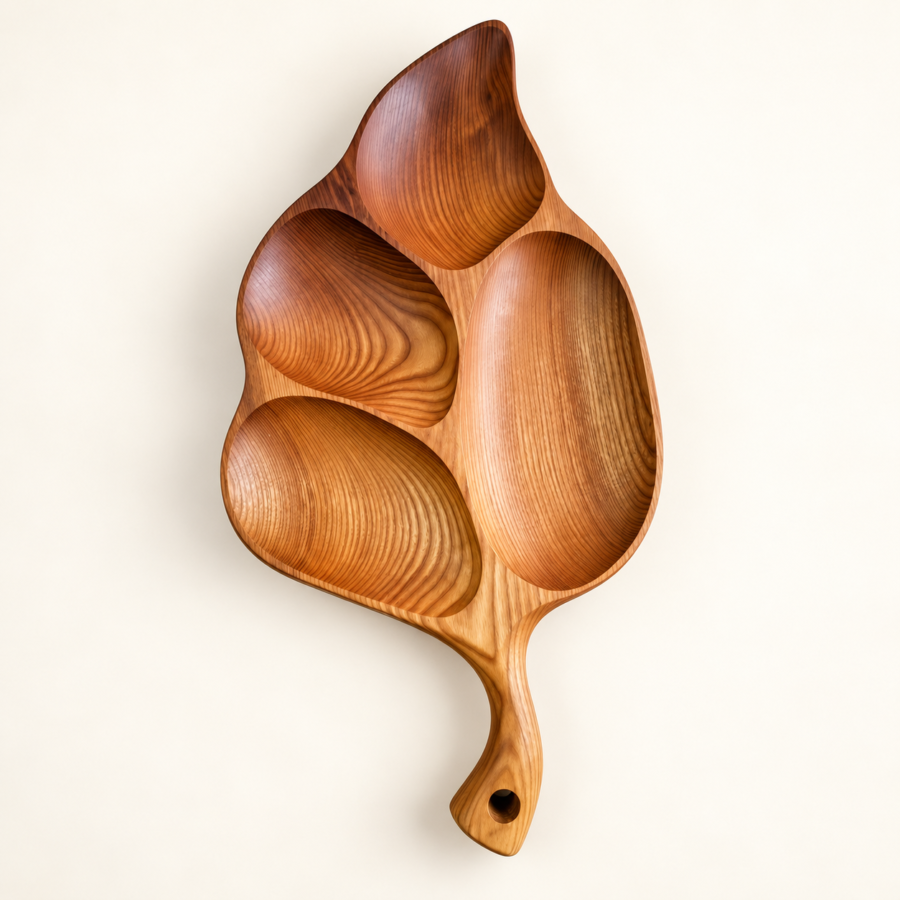Three-Compartment Leaf Dish