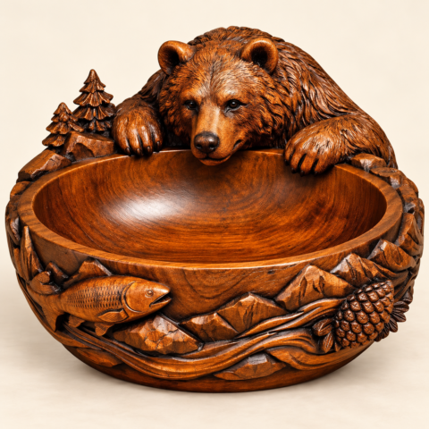 Carved Bear Forest Bowl