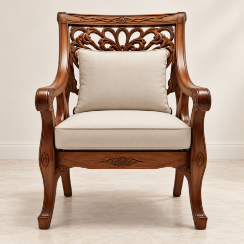 Carved Upholstered Armchair