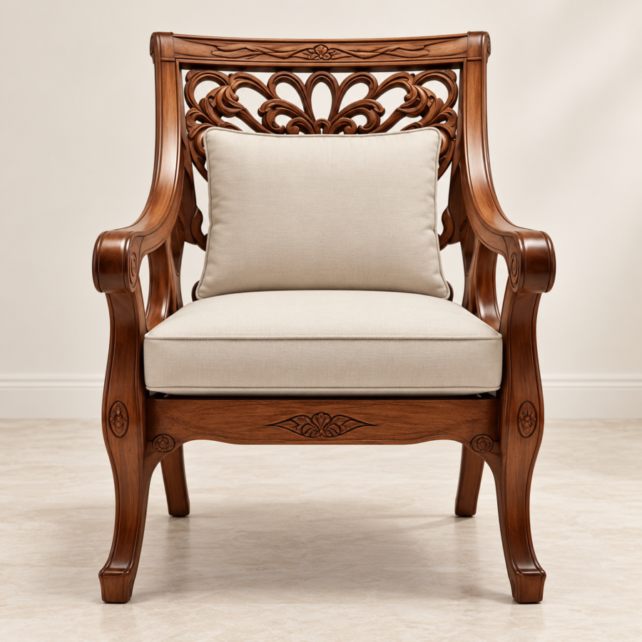 Carved Upholstered Armchair
