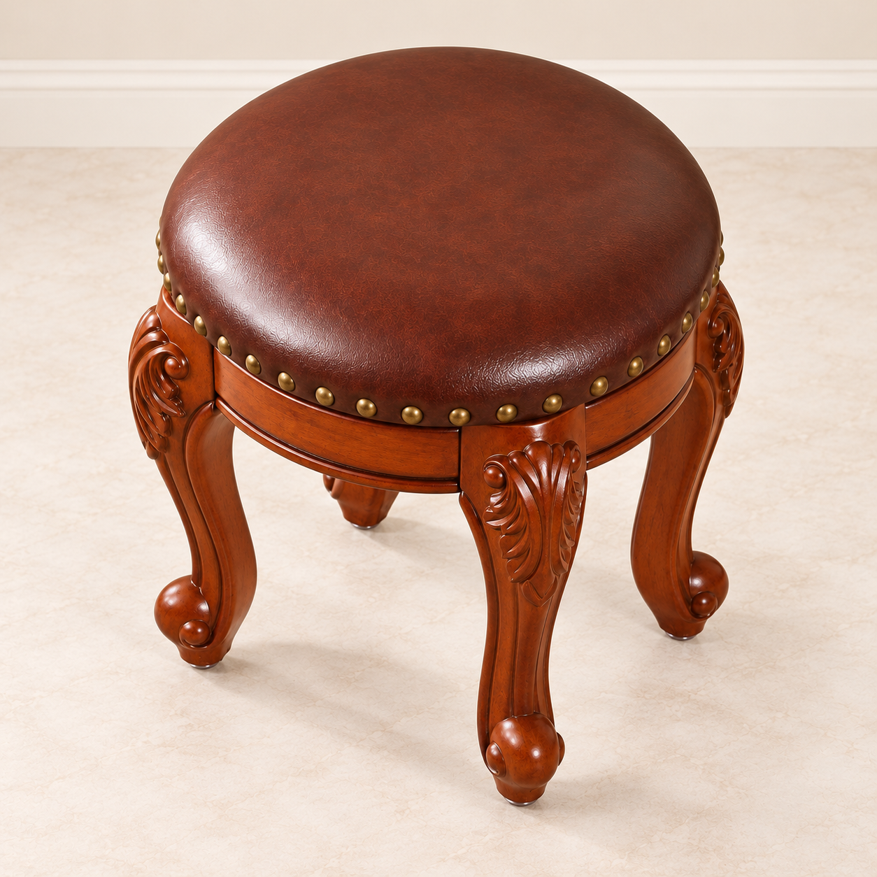 Carved Leather-Top Footstool - Image 2