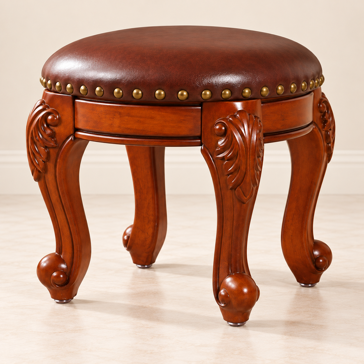 Carved Leather-Top Footstool - Image 3