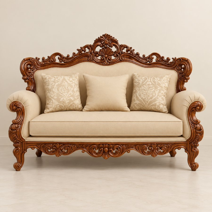 Carved Three-Seater Sofa