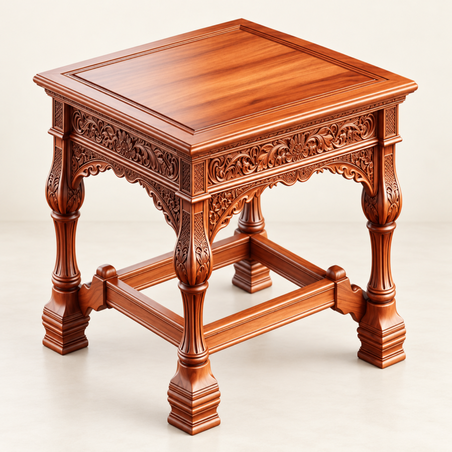 Carved Square Side Table