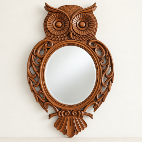Carved Owl Oval Mirror